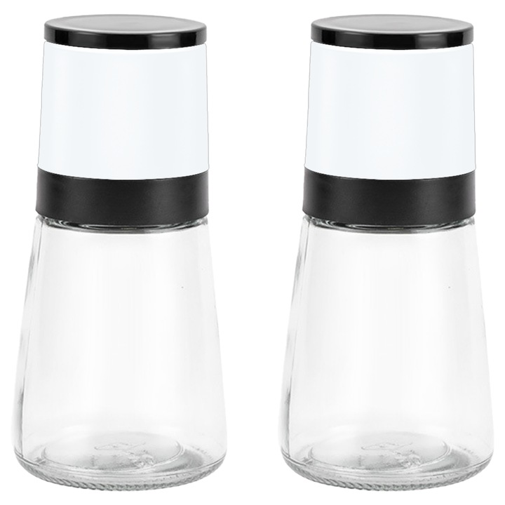 Set de 2 rasnite pentru sare si piper, ceramica, design elegant, dimensiune perfecta, capac alb