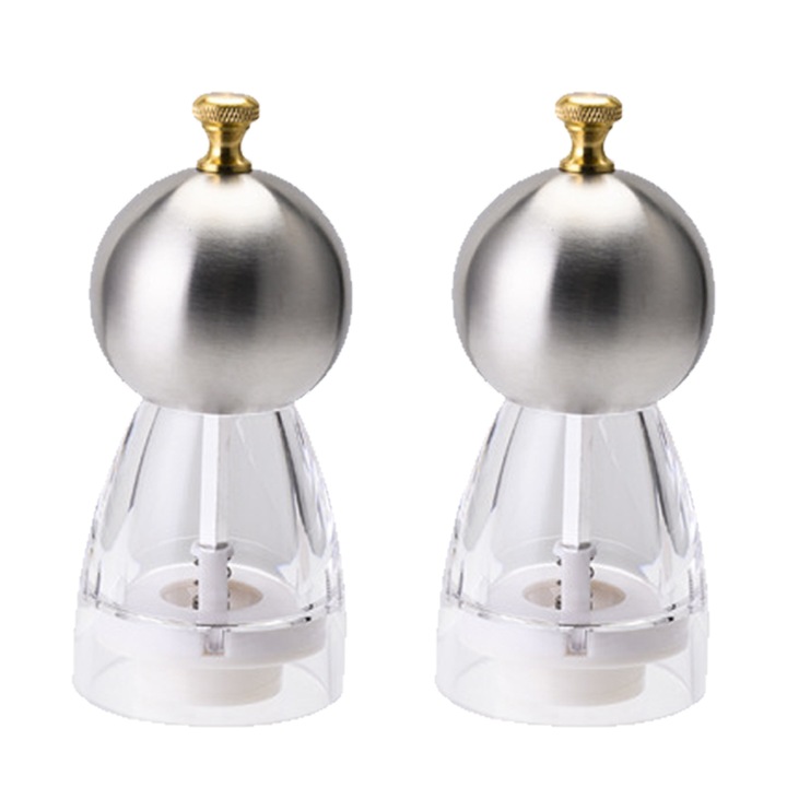 Set de rasnite pentru sare si piper, mecanism ajustabil, usor de umplut, 5 inch, transparent