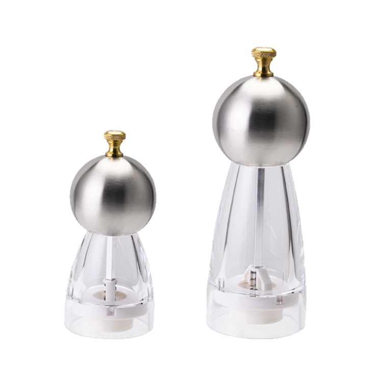 Set de rasnite pentru sare si piper, 5 inch + 6 inch, mecanism ajustabil, transparent