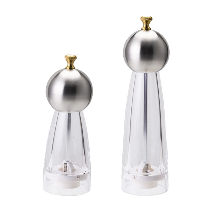 Set de rasnite pentru sare si piper, 20cm si 15cm, mecanism ajustabil, transparent