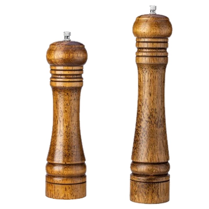 Set 2pcs Macinatoare de Sare si Piper din Lemn cu Rotita Ceramica Ajustabila, Culoare Lemn, 8x10 inch