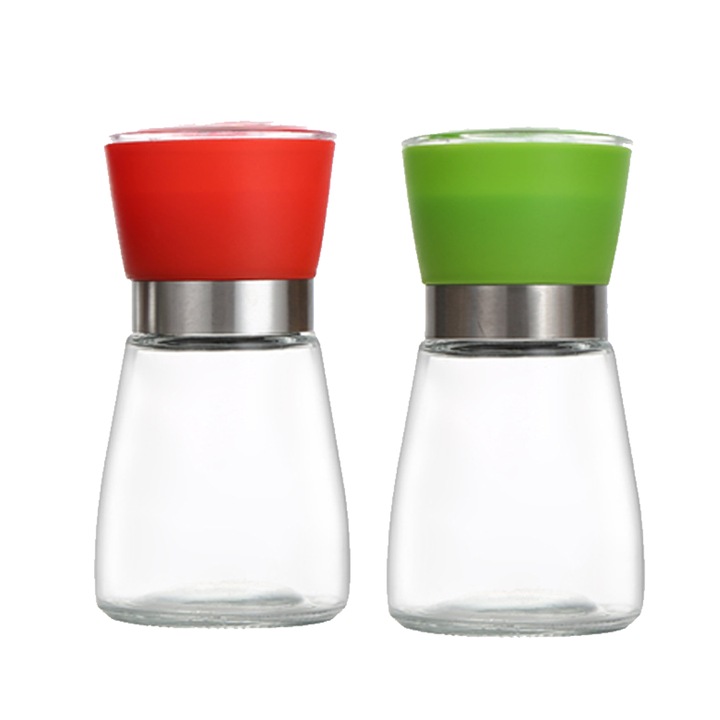 Set de rasnite pentru sare si piper, 4 piese, inox durabil, rosu+verde, dimensiuni ajustabile