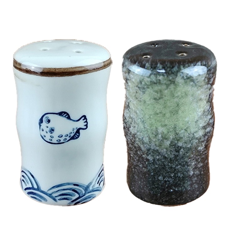 Set de condimente ceramica, design pictat manual, multicolor, 10x10cm