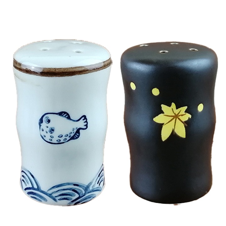 Set de condimente ceramica, design peste si frunza de artar, multicolor