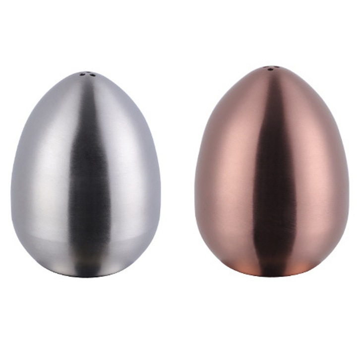 Set de condimente din otel inoxidabil, design modern, culoare naturala + roz aurie, 3 orificii