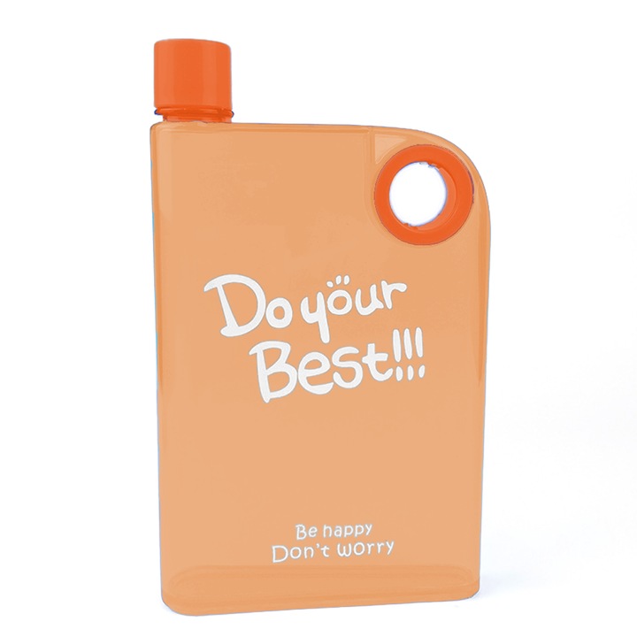 Плоска бутилка за вода QttvbTna, 21,3x13 см, пластмаса, оранжево/прозрачно