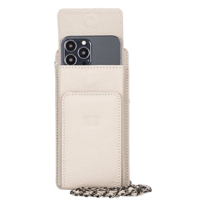 Husa portofel, Geanta universala crossbody din piele naturala premium pentru telefoane pana 175mm, Bouletta Avjin, culoare Mink