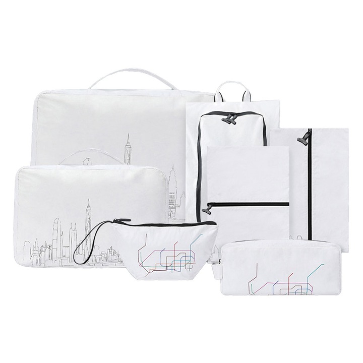 Set de Genti de Depozitare pentru Calatorie, Impermeabile, Multifunctionale, Negru si Alb, 7 Piese