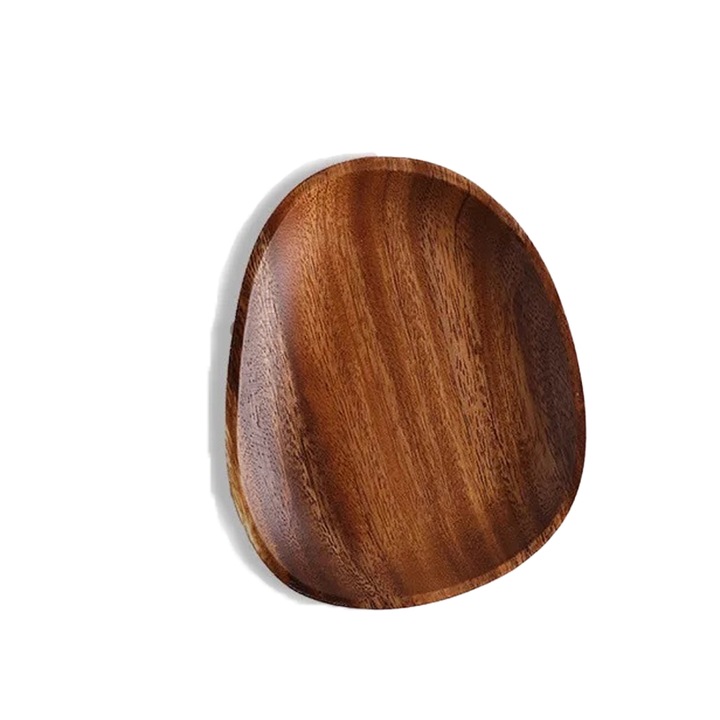 Tava servire rotunda HERUSI lemn natural margine ridicata 30x30cm