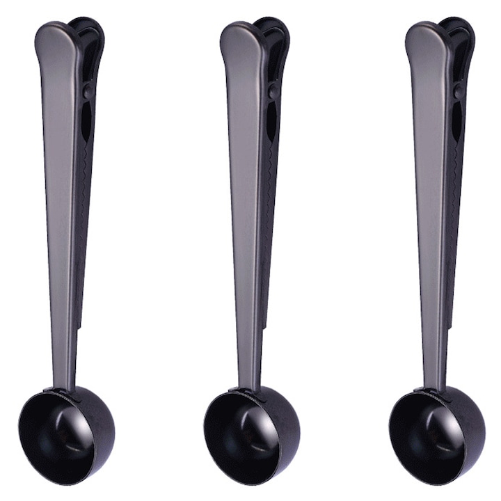 3 db kávémérő kanál készlet kapcsos, QttvbTna, rozsdamentes acél, fekete