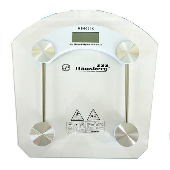 Телесен кантар Hausberg hb-6001c, капацитет 150 кг, LCD, стъклена платформа
