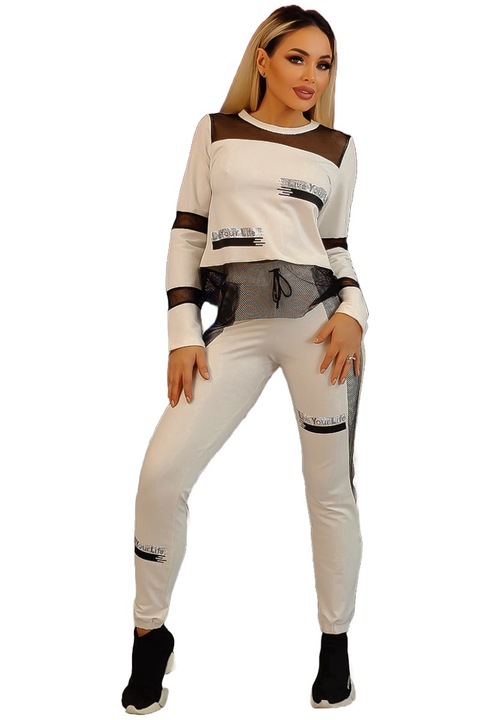 Trening dama, WildFashion, Bumbac, Negru/Alb, Alb