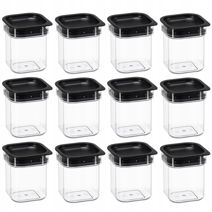 Set 12 Cutii Depozitare Alimente, 12x 0,6L, cu inchidere ermetica, Transparent, Plastic, organizator, lotf, nhg