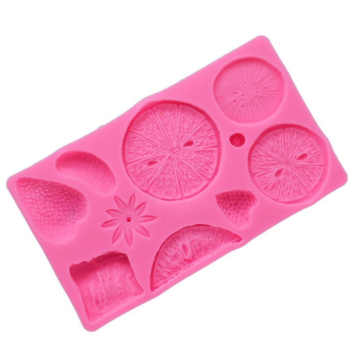 Forme prajituri din silicon pentru bomboane, set de forme fructe, reutilizabile, 6 cavitati