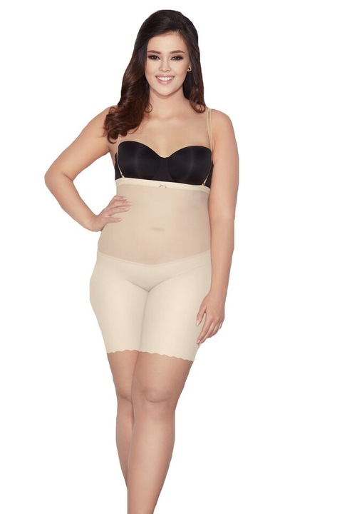 Chilot modelator, tip bermude cu talie inalta si bretele, Emma, Glam Form, bej XL