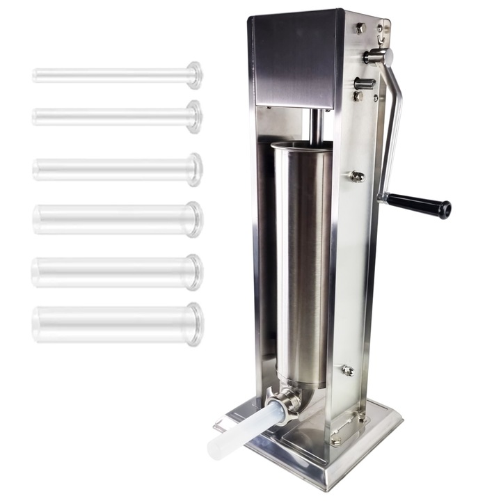 Masina de umplut carnati profesional ML-S7, 7kg, mecanic, inox-integral, 6 palnii incluse, Mencoza™