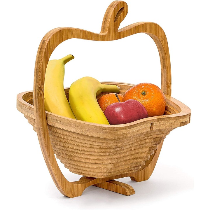 Cos fructe pliabil QttvbTna, design mar, bambus, 30x27x22.5cm, natural