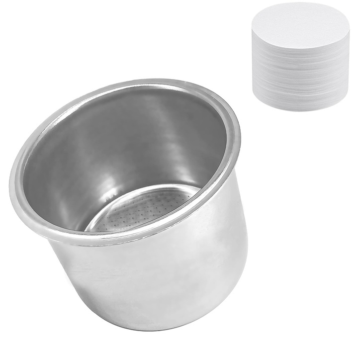 Sita portfiltru cafea, Ronyes®, pentru Patru cesti, 51mm, Accesoriu 100 de foi de hartie de filtru