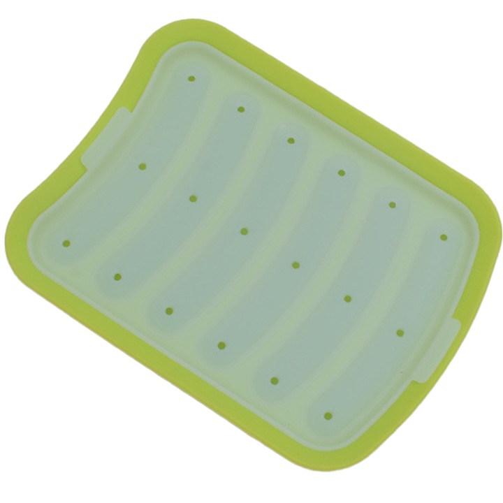 Set 2 tavi de copt cu capac pentru carnati, QttvbTna, Silicon, 14 x 17.5 cm, Verde / Transparent