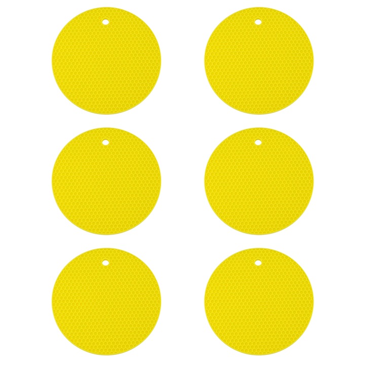 Szilikon poháralátét készlet, csúszásmentes, hőálló, sárga, 6 darabos készlet