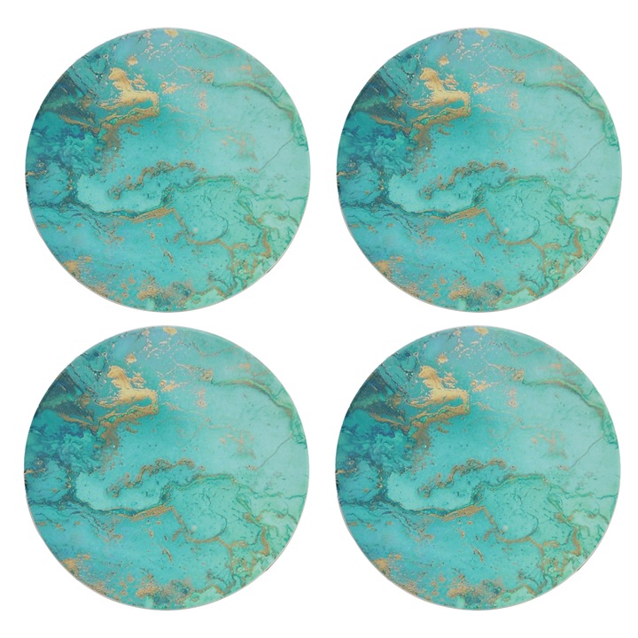 Suporturi bauturi, model Marble, ceramica absorbanta, Turcoaz, 8mm