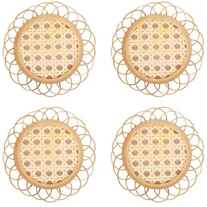 Set suporturi pentru pahare, design boho, material ratan, maro