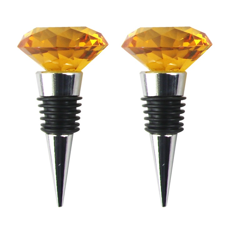 Set 2 dopuri din sticla cristalina pentru vin, design diamant, transparent, cu fundita satinata