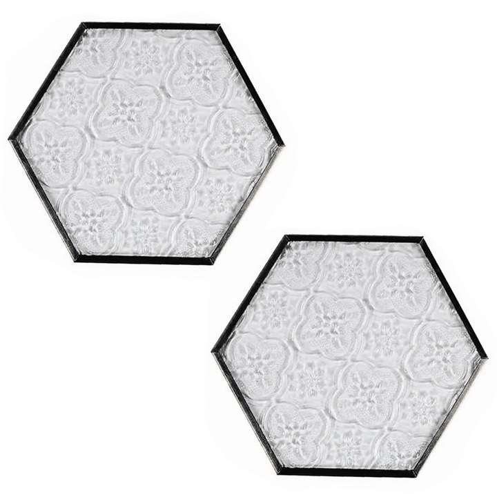 Set suporturi bauturi, sticla gravata, rezistent la caldura, negru