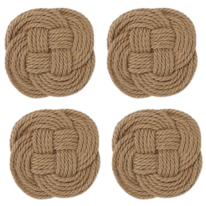 Set suporturi pahare, nod marinaresc, bumbac, maro, 10cm