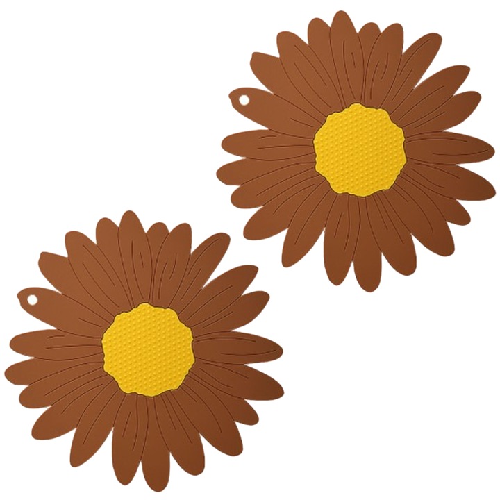 Alátétkészlet, napraforgó modell, élelmiszeripari PVC anyag, hőálló, barna, 30x30cm