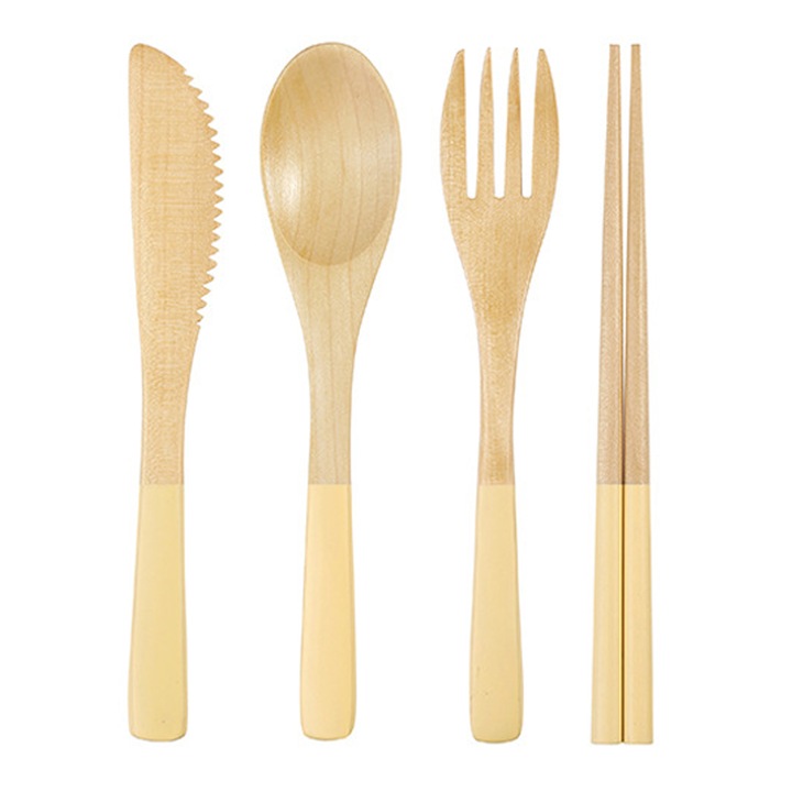 Set tacamuri din lemn pentru gatit, 4 bucati, design modern, lemn de mango, ecologic
