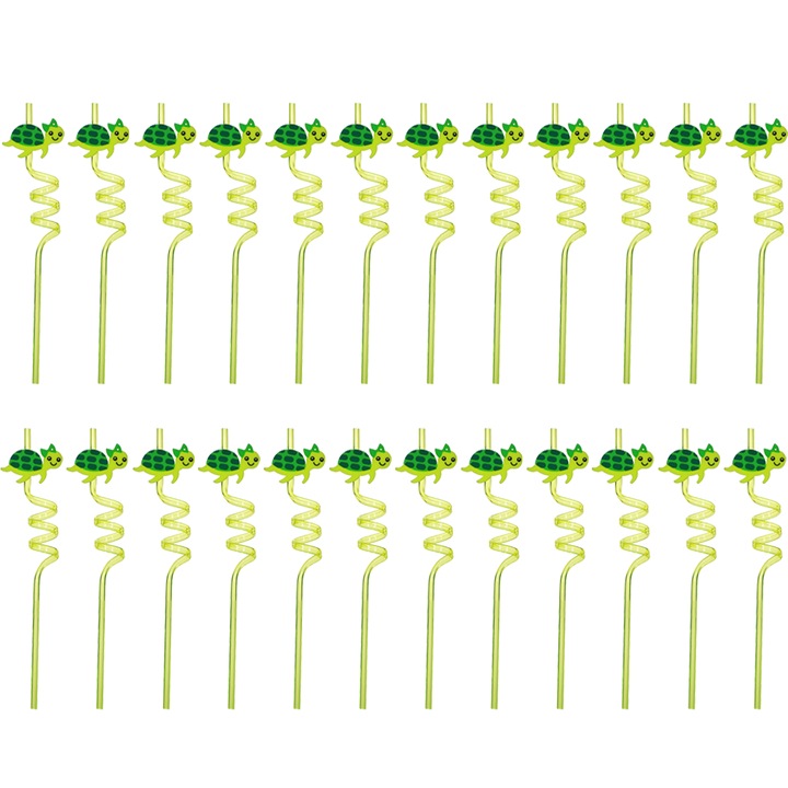 Set 24 paie reutilizabile, model broasca testoasa, plastic, verde/galben, 25.5cm