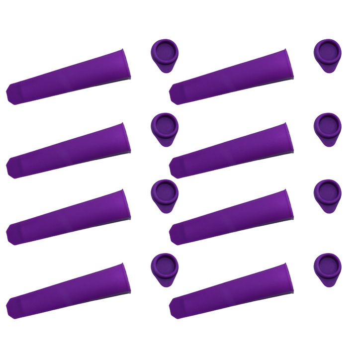 Set 8 forme pentru inghetata, cu capac, 15 cm, din silicon, mov