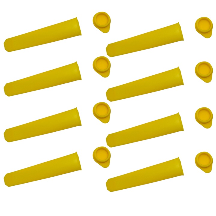 Set 8 forme pentru inghetata, cu capac, 15 cm, din silicon, galben