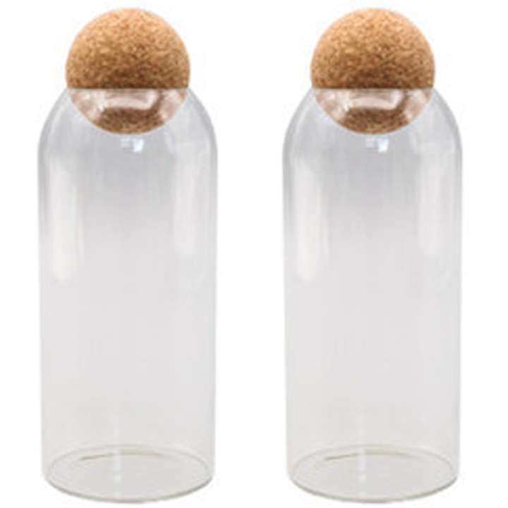 HERUSI 2 db só- és borsszóró készlet, fújt üveg, tölgyfa fedél, 1100ml, átlátszó