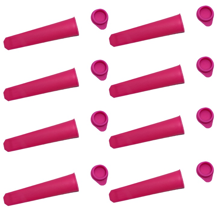Set 8 forme pentru inghetata, cu capac, 15 cm, din silicon, Roz