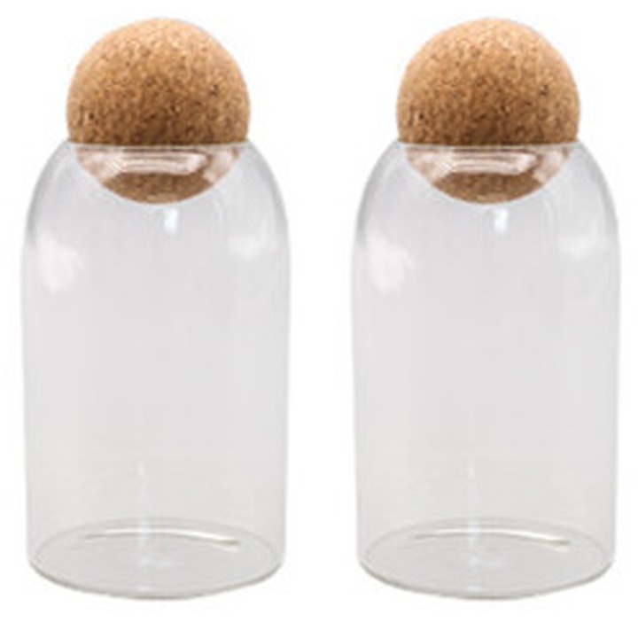 HERUSI 2 db só- és borsszóró készlet, fúvott üveg, tölgyfa dugó, 800ml, átlátszó, 5x5cm