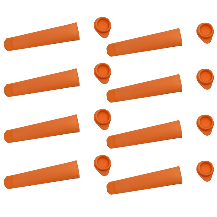Set 8 forme pentru inghetata, cu capac, 15 cm, din silicon, portocaliu