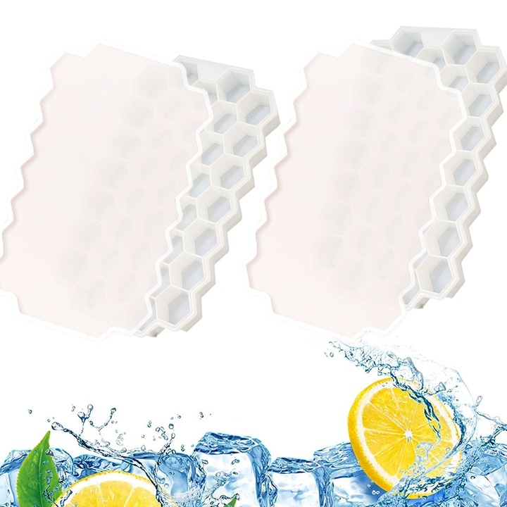 Tavite pentru cuburi de gheata cu capac detasabil anti-varsare, pentru whisky, cocktail, stivuibile, durabile, albe transparente