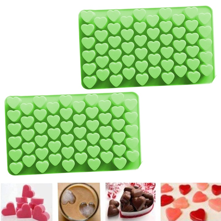 Mucegai mini in forma de inima din silicon, pentru cuburi de gheata, tavi/mucegai de ciocolata, verde