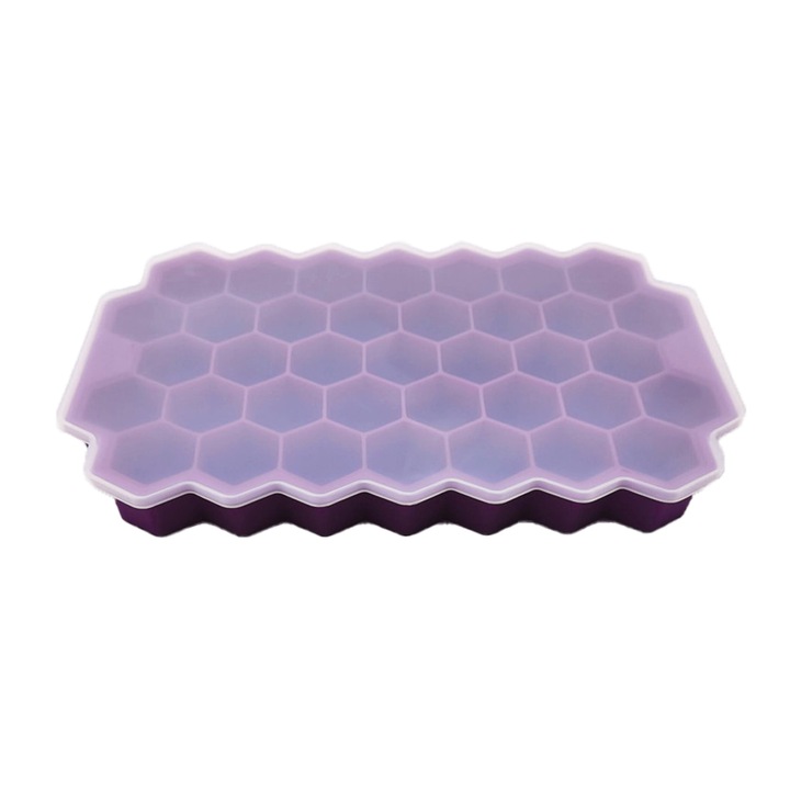 Tavite pentru cuburi de gheata, tavite flexibile pentru cuburi de gheata cu capac, pentru bauturi reci, whisky si cocktailuri, violet intens