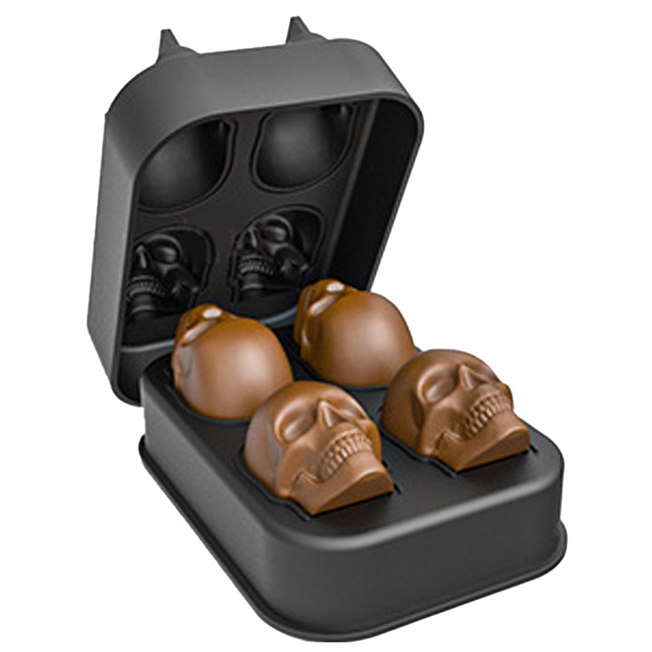 3D koponya jégkocka forma, Enforose, 4 db-os koponya jégkocka szett, rugalmas, hűtött italokhoz, koktélokhoz