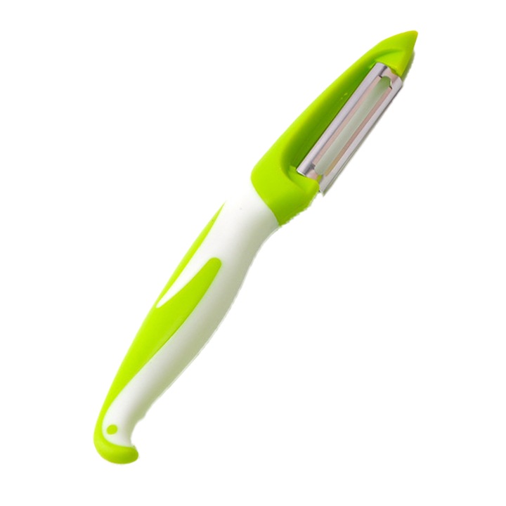Curatator legume si fructe, QttvbTna, inox, maner antiderapant, 18 cm, verde/alb