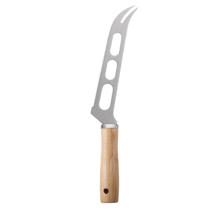 Sajtkés, QttvbTna, fa nyél, rozsdamentes acél, 26cm, barna/ezüst