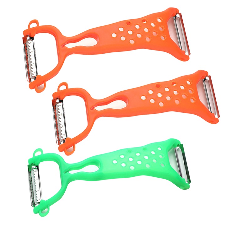 Set 3 curatatoare legume/fructe, inox, multifunctional, verde/portocaliu