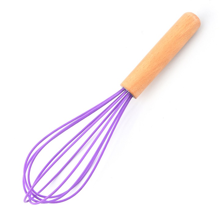 Tel de bucatarie din silicon cu maner din lemn, Fokelyi, set cu suport ustensile, multicolor