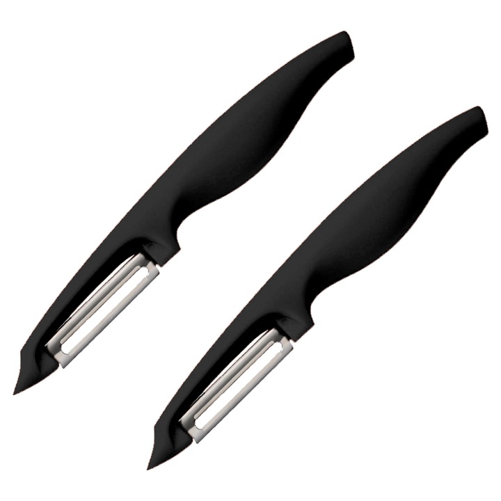 Set 2 Curatatoare pentru legume, Cozevdnt, Inox, Maner ergonomic, 19 cm, Negru
