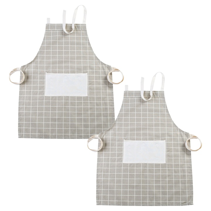 Set 2 Sorturi de bucatarie din in natural, impermeabil, ajustabil, gri