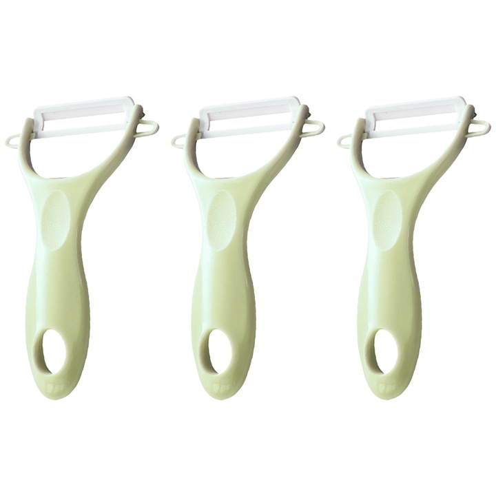 Комплект от 3 белачки за зеленчуци, пластмаса / керамика, 7,5 x 13 см, зелени