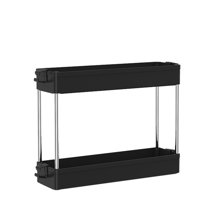 Raft de depozitare slim, AMRINUGL, 2 niveluri, plastic durabil, mobilitate convenabila, culoare Acacia